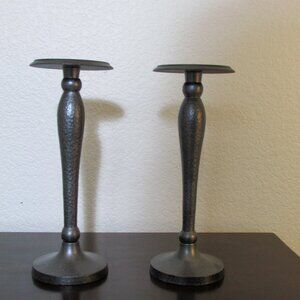 Beautiful Heavy Pair of Bronze Finish Candle Holders